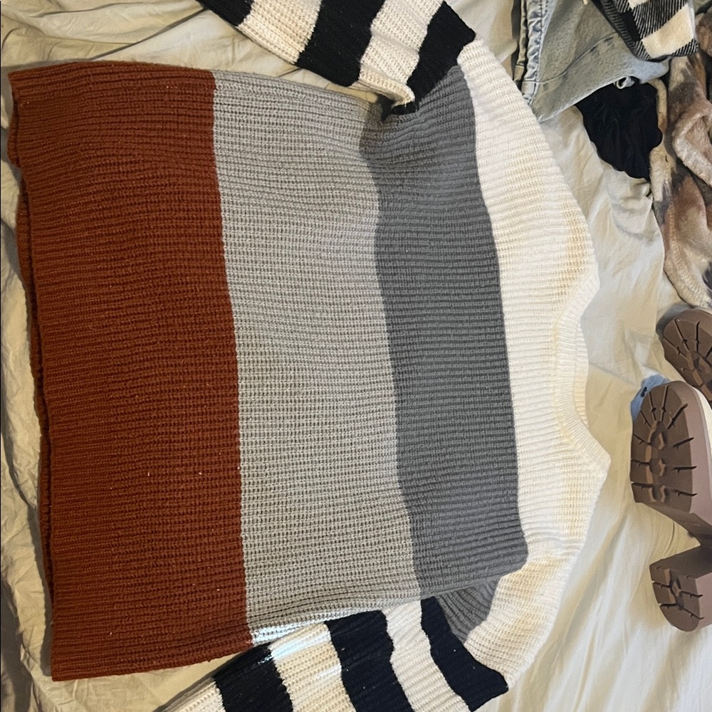 Striped Sweater in Brown, Gray, and White